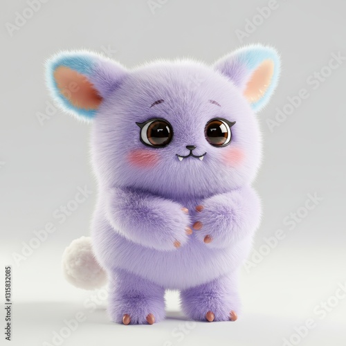 3D Cute Monster Alien Chibi Adorable Collection for Kids stock illustration, Cartoon kawaii colorful scary funny character, 3D render, realistic, toy monster