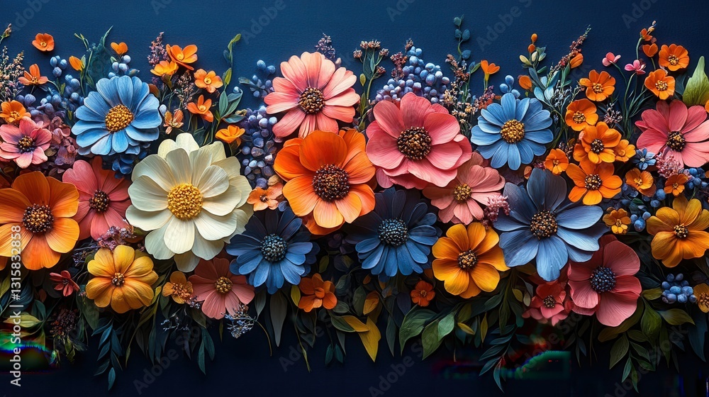 Fototapeta premium A beautifully arranged bouquet of wildflowers, bright and colorful, hyper-realistic details