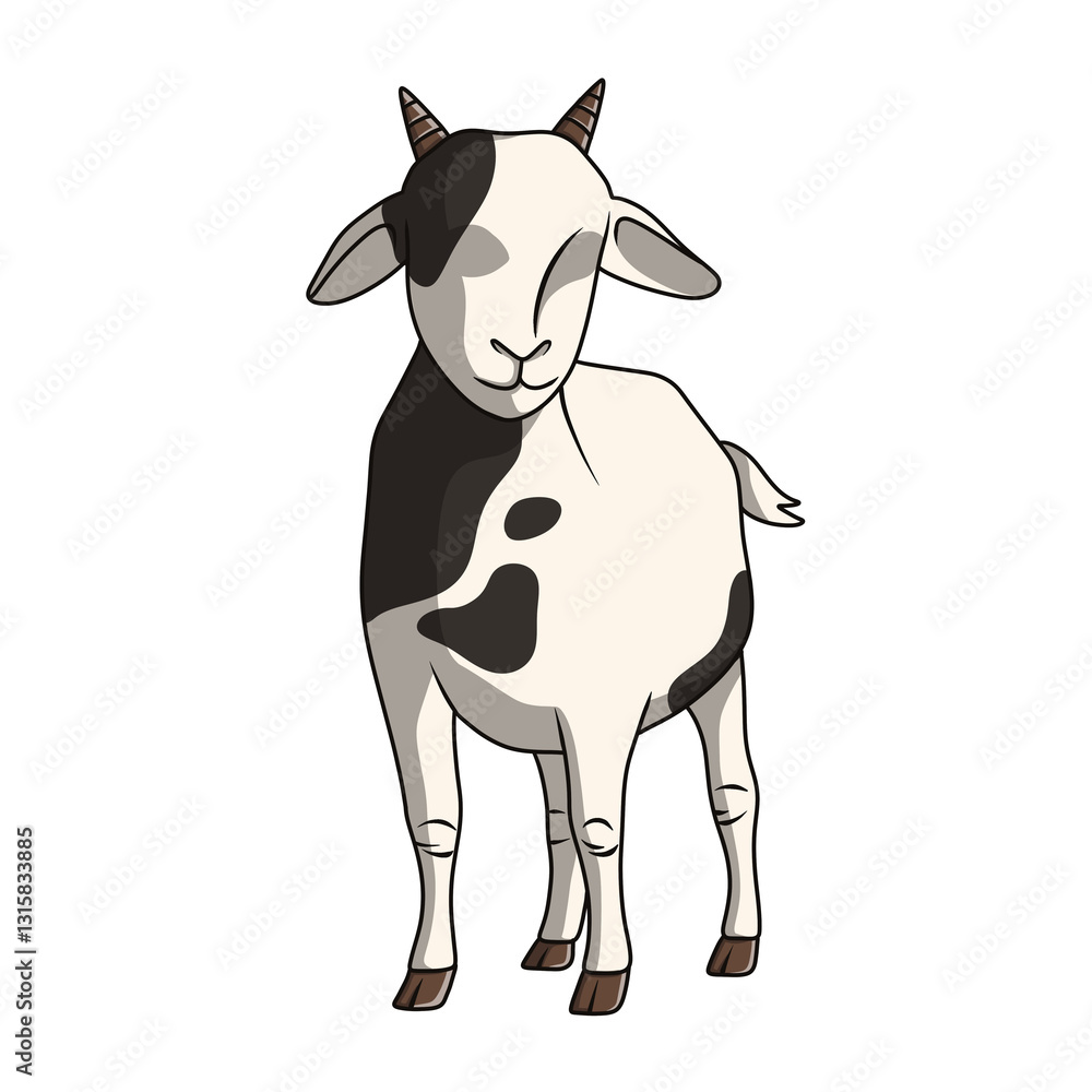 Illustration of a black and white goat standing Illustration of a black and white goat standing