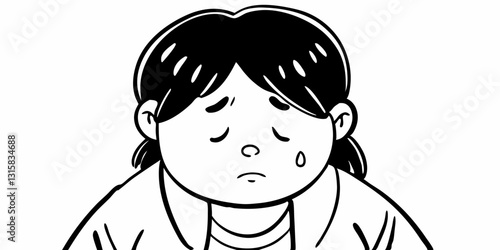 Doodle style doodle drawing of a sad crying baby with downcast eyes looking down sadly. Suitable for blogs about depression, children's emotions and psychological health.