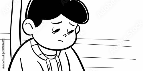 Doodle style doodle drawing of a sad crying baby with downcast eyes looking down sadly. Suitable for blogs about depression, children's emotions and psychological health.