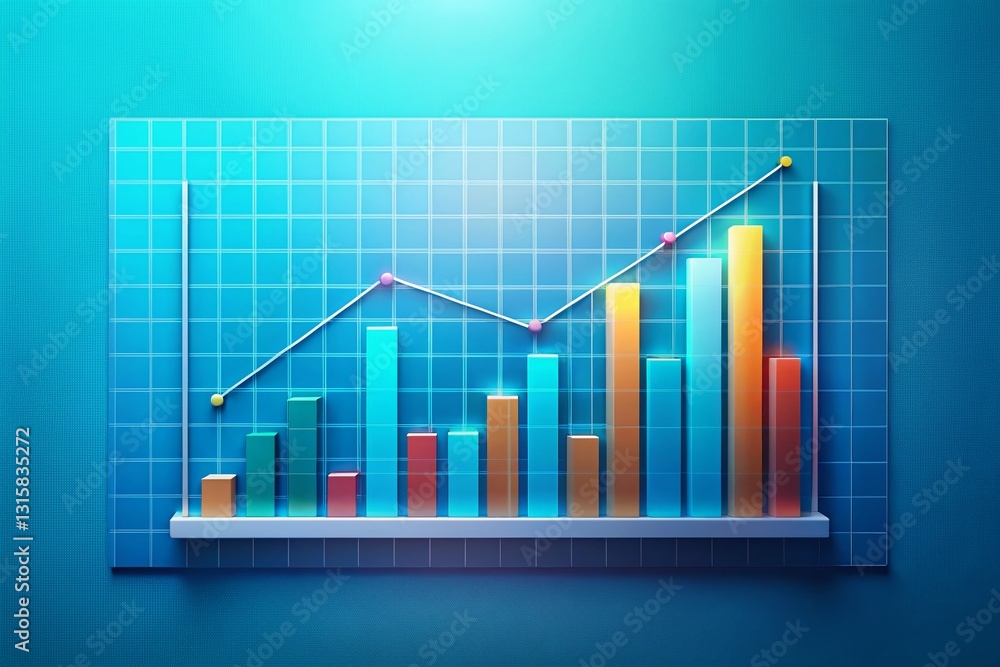 Blue Background Chart Infographic, Data Presentation, Business Analytics, Copy Space Stock Photo