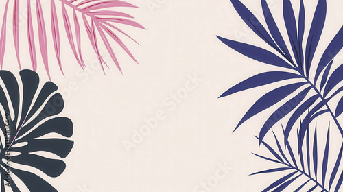 Vibrant Tropical Leaves in Pink and Blue on a Soft Neutral Background for Modern Decor