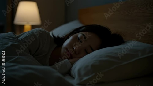 Pretty teen asian girl calm sleep in bedroom
