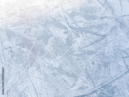 Ice background with marks from skating and hockey. Ice hockey rink scratches surface