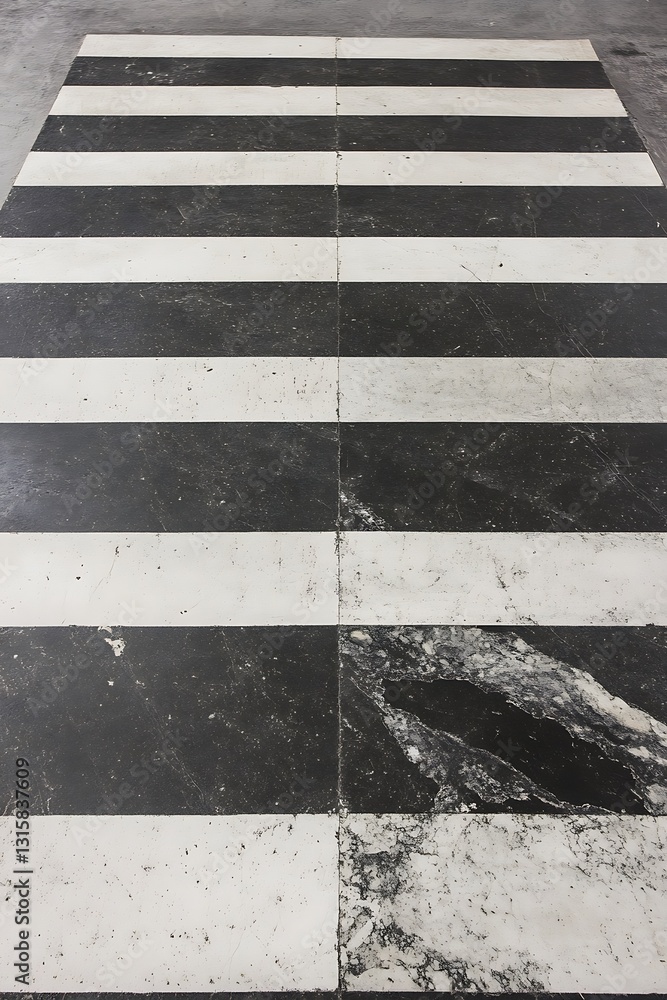Fototapeta premium Symmetric Black and White Concrete Floor with Striped Design