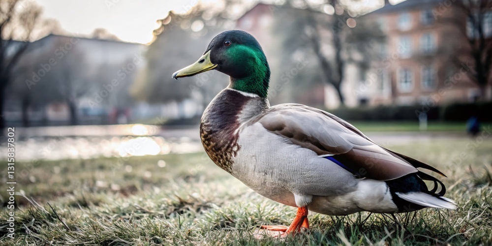 Male Mallard Duck in Park, Bokeh Background, Wildlife Photography Male Mallard Duck in Park, Bokeh Background, Wildlife Photography