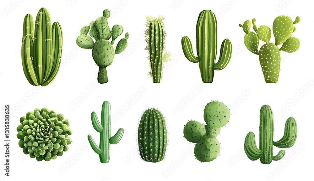 Various Cacti in Unique Shapes and Sizes for Creative Projects Various Cacti in Unique Shapes and Sizes for Creative Projects