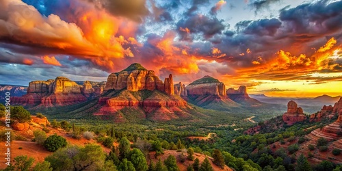 Sedona Arizona Panoramic Landscape: Breathtaking Red Rock Buttes & Vivid Sky