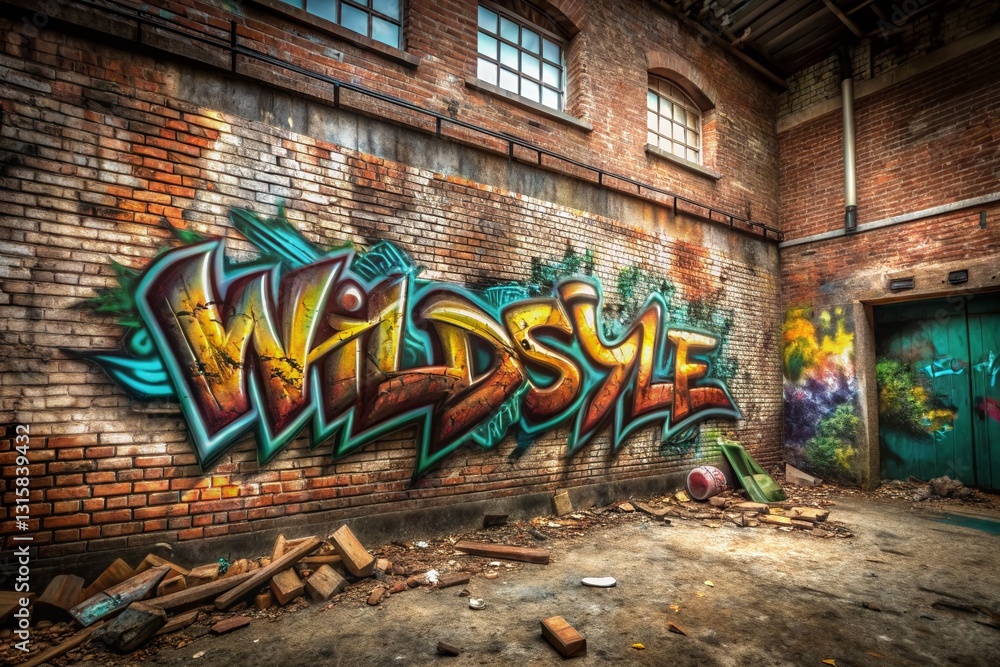 Urban Exploration Graffiti Art: 3D Text Effect on Abandoned Building Wall
