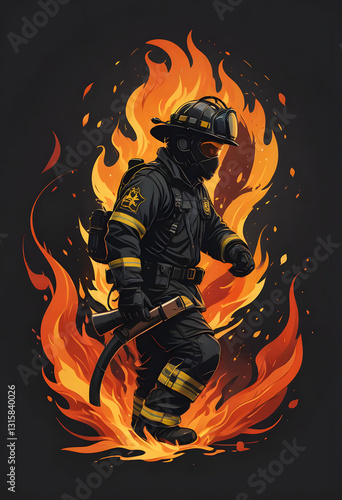 vector illustration of a firefighter in action