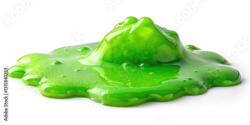 A small puddle of green slime oozing from the ground, dripping, nature