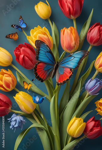 red and yellow tulips in spring