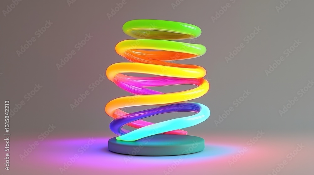 Rainbow Spiral Light Sculpture: A Vibrant 3D Render Rainbow Spiral Light Sculpture: A Vibrant 3D Render
