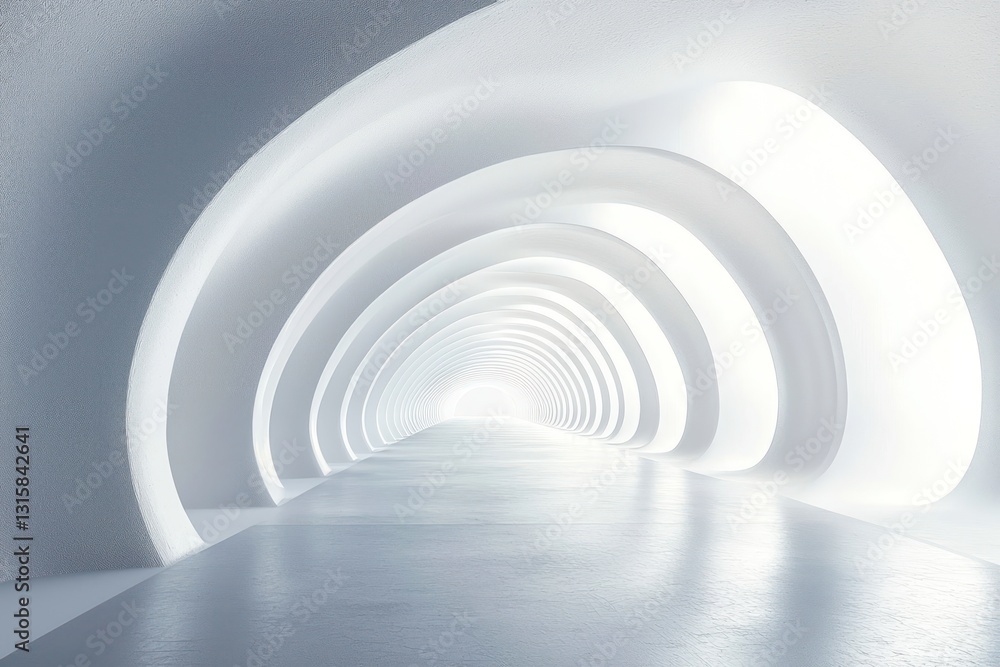 Obraz premium Futuristic white tunnel in 3D, highlighting minimalist aesthetics.