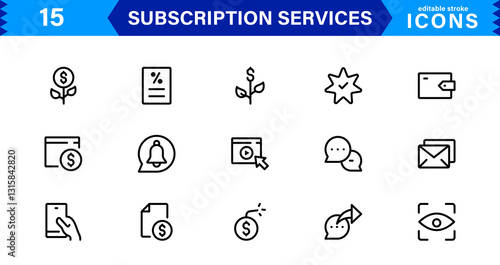 Subscription Services Icon Set. High-Quality Icons for Subscription Models, Digital Services, Payments, and Membership Platforms