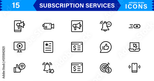 Subscription Services Icon Set. High-Quality Icons for Subscription Models, Digital Services, Payments, and Membership Platforms