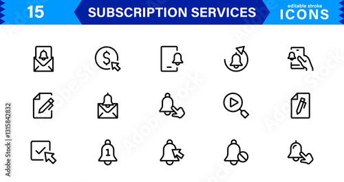 Subscription Services Icon Set. High-Quality Icons for Subscription Models, Digital Services, Payments, and Membership Platforms
