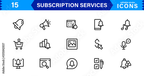 Subscription Services Icon Set. High-Quality Icons for Subscription Models, Digital Services, Payments, and Membership Platforms
