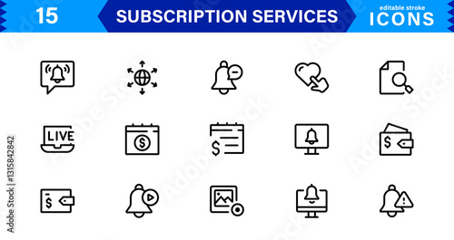 Subscription Services Icon Set. High-Quality Icons for Subscription Models, Digital Services, Payments, and Membership Platforms