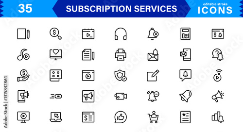 Subscription Services Icon Set. High-Quality Icons for Subscription Models, Digital Services, Payments, and Membership Platforms