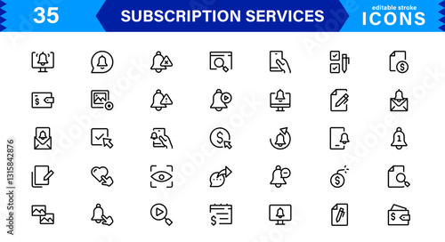 Subscription Services Icon Set. High-Quality Icons for Subscription Models, Digital Services, Payments, and Membership Platforms