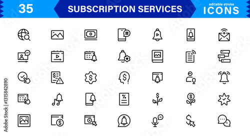 Subscription Services Icon Set. High-Quality Icons for Subscription Models, Digital Services, Payments, and Membership Platforms