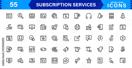 Subscription Services Icon Set. High-Quality Icons for Subscription Models, Digital Services, Payments, and Membership Platforms