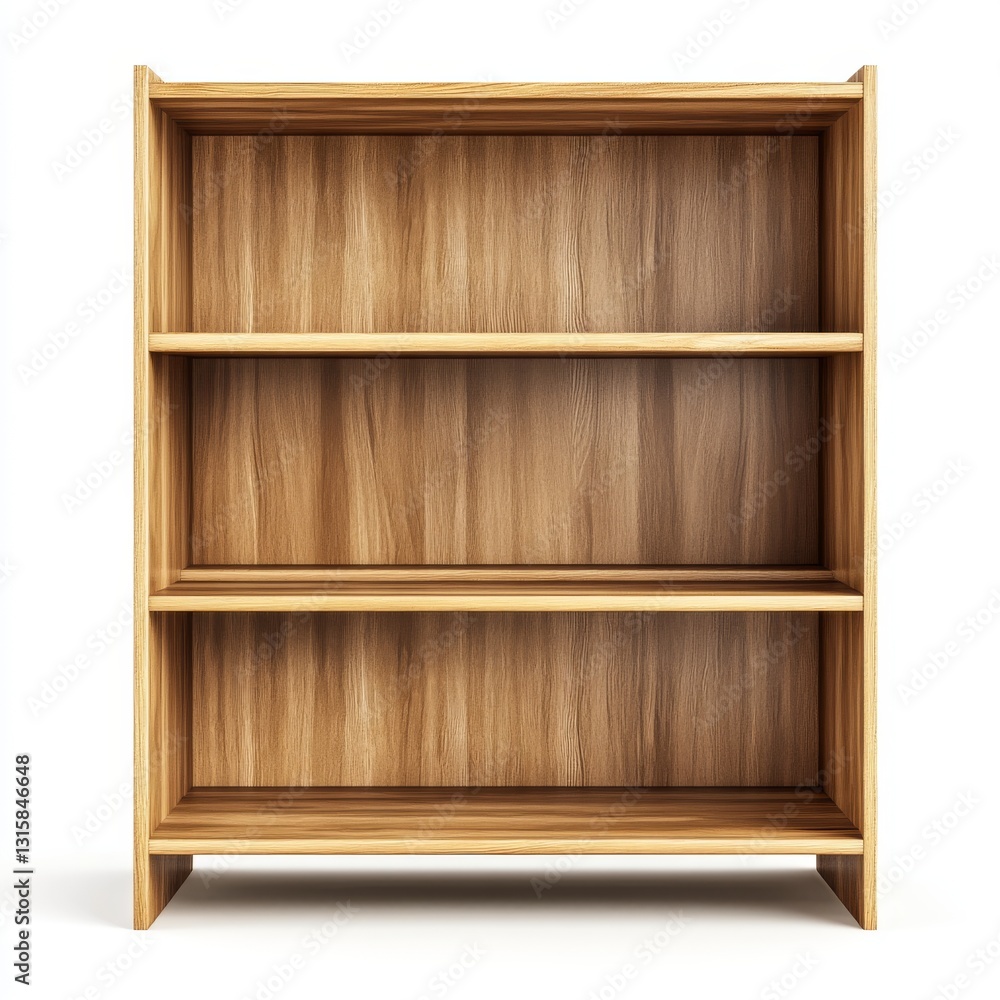 Empty wooden bookcase with three shelves Empty wooden bookcase with three shelves