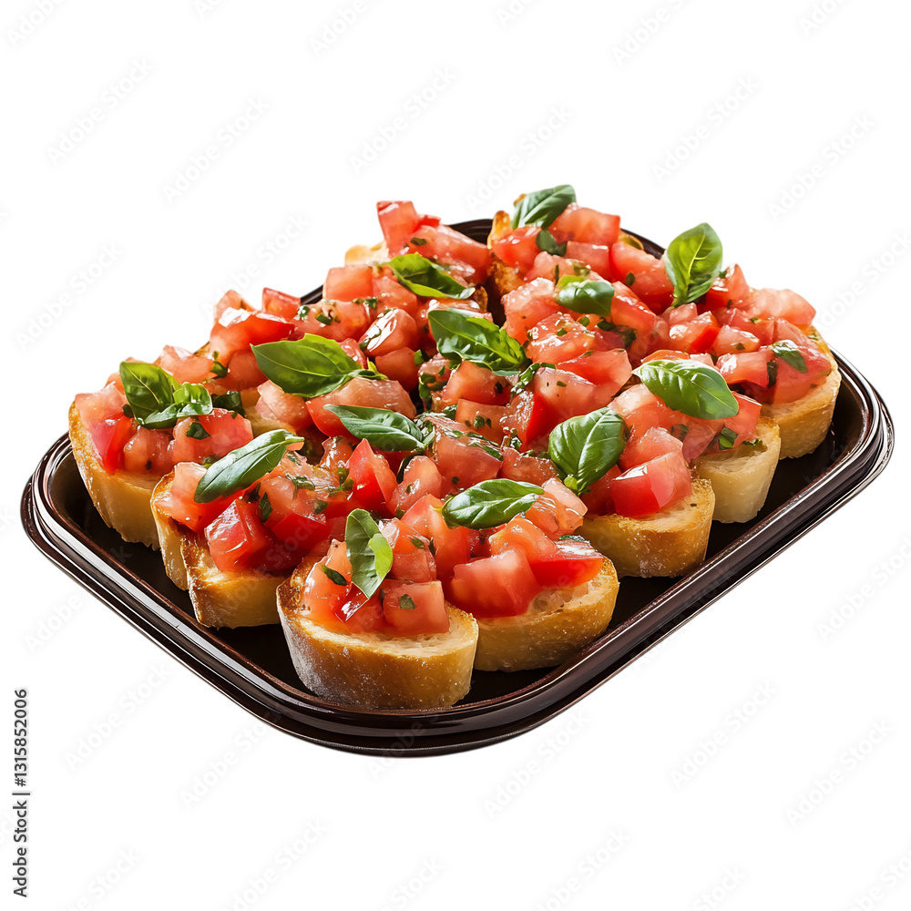 A Platter of Fresh Bruschetta with Tomatoes and Basil Isolated on Transparent Background A Platter of Fresh Bruschetta with Tomatoes and Basil Isolated on Transparent Background