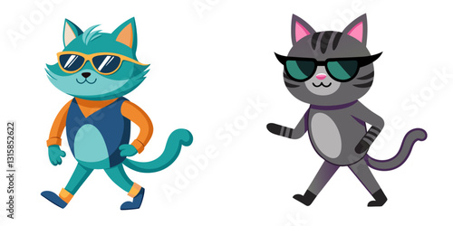 A  cat wearing sunglass and walking