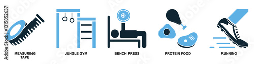 Set of gym and fitness icons in modern flat style, Perfect for gym, fitness and workout or sport