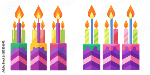 Birthday Candles Flame Fire Light Isolated on Background. Realistic Vector Illustration
