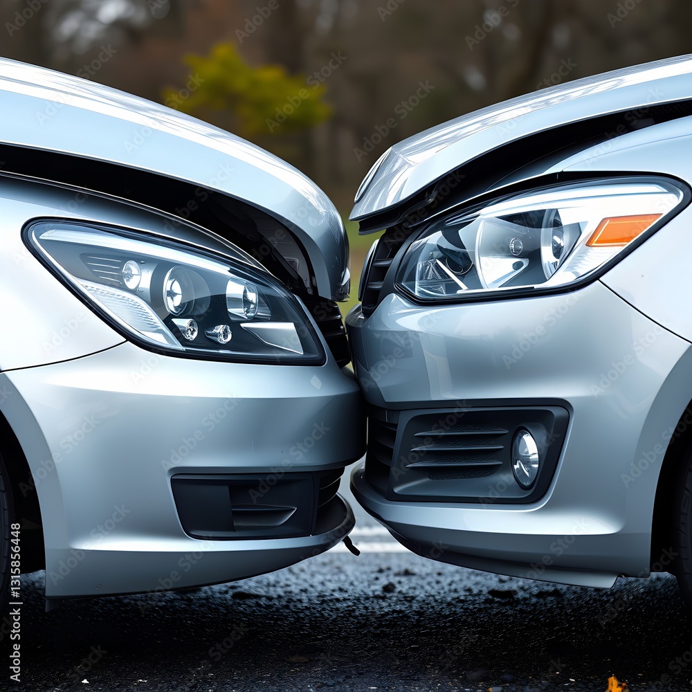 Head-on collision between two cars on the road Head-on collision between two cars on the road