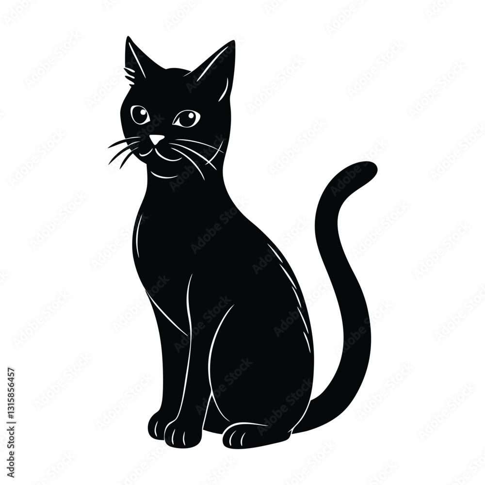 Fototapeta premium Cat Sitting with Ears Perked and Looking Sideways in Silhouette