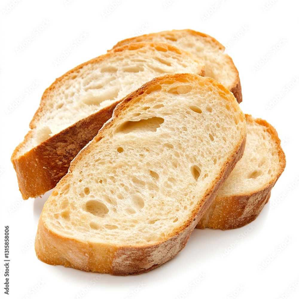Freshly Sliced Pieces of Artisan Bread Loaf on a White Background Ready for Serving : Generative AI Freshly Sliced Pieces of Artisan Bread Loaf on a White Background Ready for Serving : Generative AI