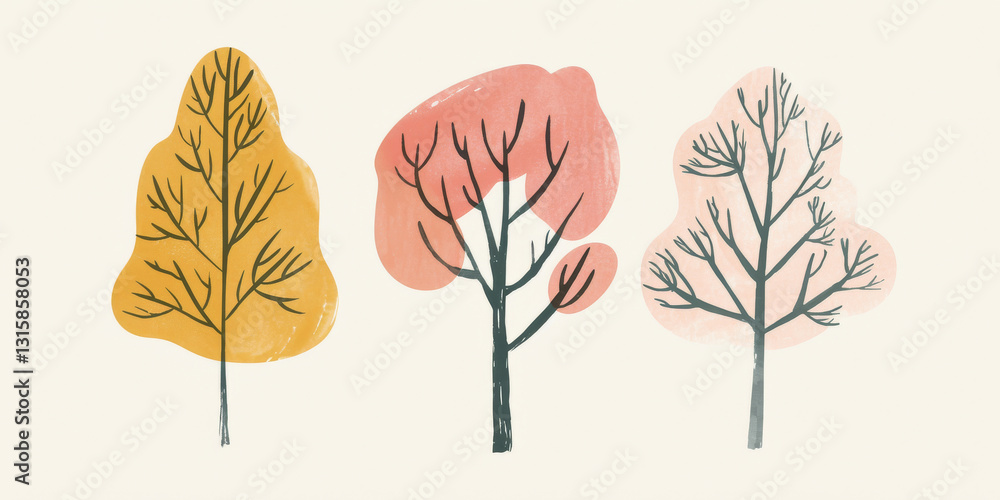 Minimal Watercolor Tree Collection with Soft and Natural Hues Minimal Watercolor Tree Collection with Soft and Natural Hues
