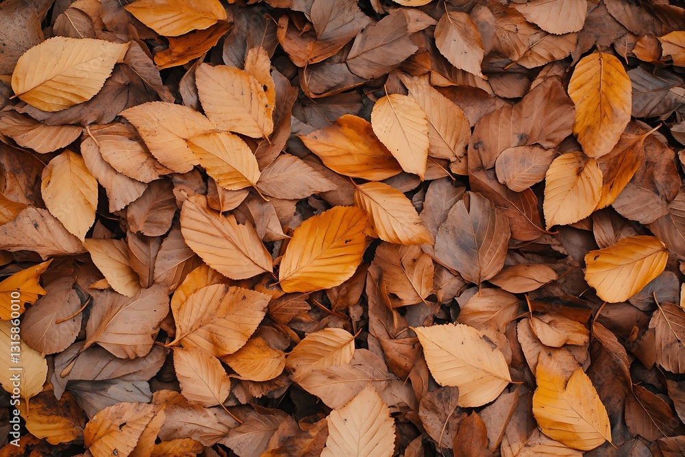 An array of warm toned autumn leaves scattered on the ground creating a soft organic landscape : Generative AI An array of warm toned autumn leaves scattered on the ground creating a soft organic landscape : Generative AI