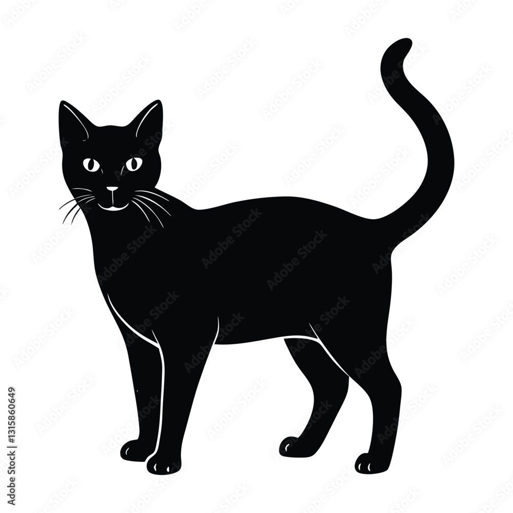 Cat Standing with Alert Posture and Ears Pointed Forward in Silhouette