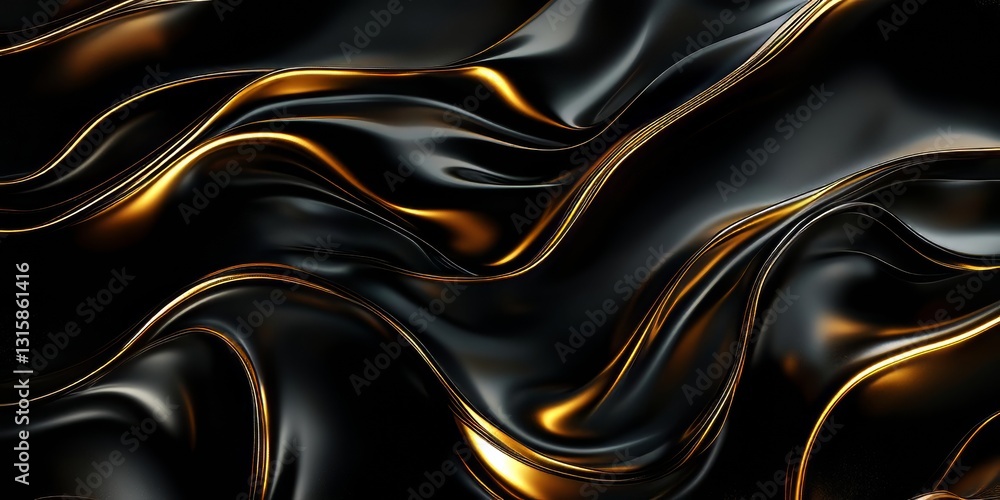 Obraz premium Liquid Gold and Black Abstract Waves: A Luxurious Texture