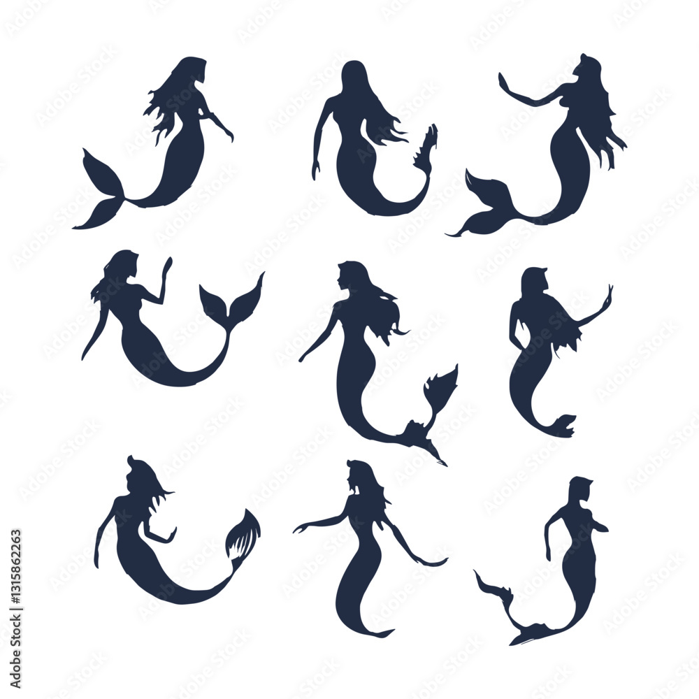 Multiple Mermaids in Various Swimming and Floating Poses Multiple Mermaids in Various Swimming and Floating Poses
