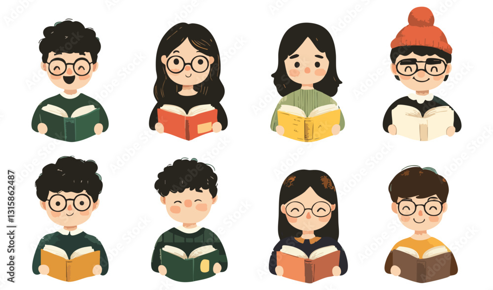 vector illustration of a set of people read book vector illustration of a set of people read book
