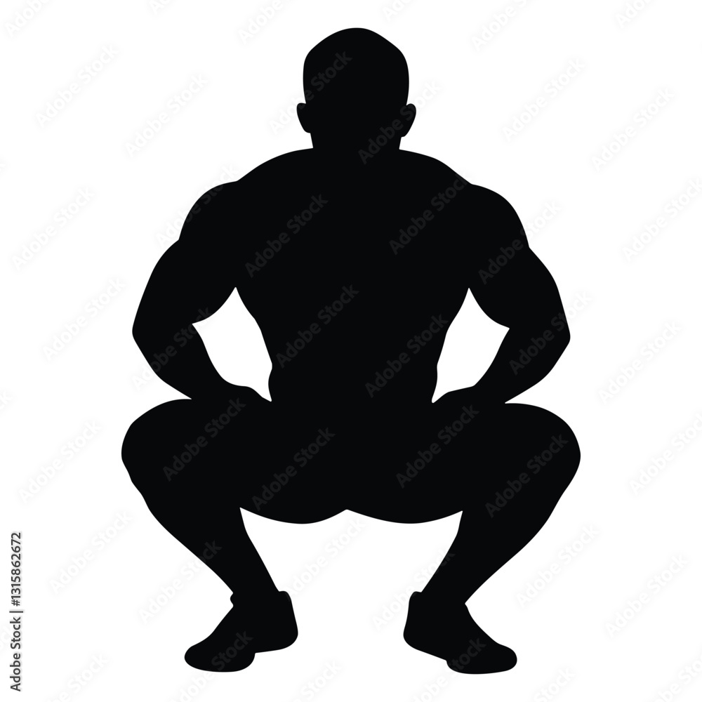 Fototapeta premium Strong Man Squatting – Silhouette Fitness Pose