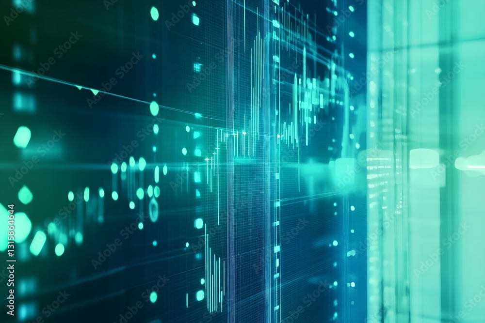 Naklejka premium High-tech abstract visualization of glowing data charts and statistics : Generative AI