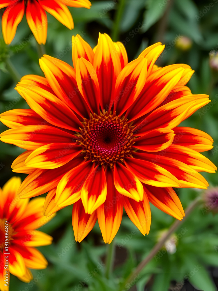 A vibrant Gaillardia flower with a red center and petals that transition from red at the base to yellow at the tips. Gaillardias Fiery Splendor A vibrant Gaillardia flower with a red center and petals that transition from red at the base to yellow at the tips. Gaillardias Fiery Splendor