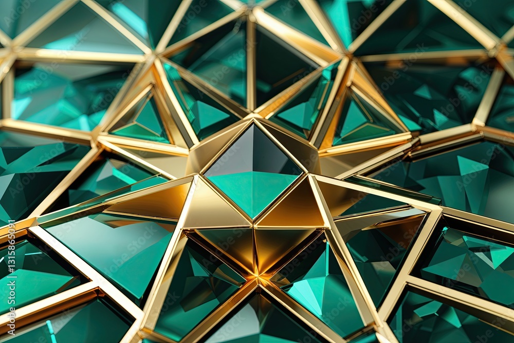 Fototapeta premium Elevated Next-Gen Technology Interface Featuring Gold and Emerald Geometric Design