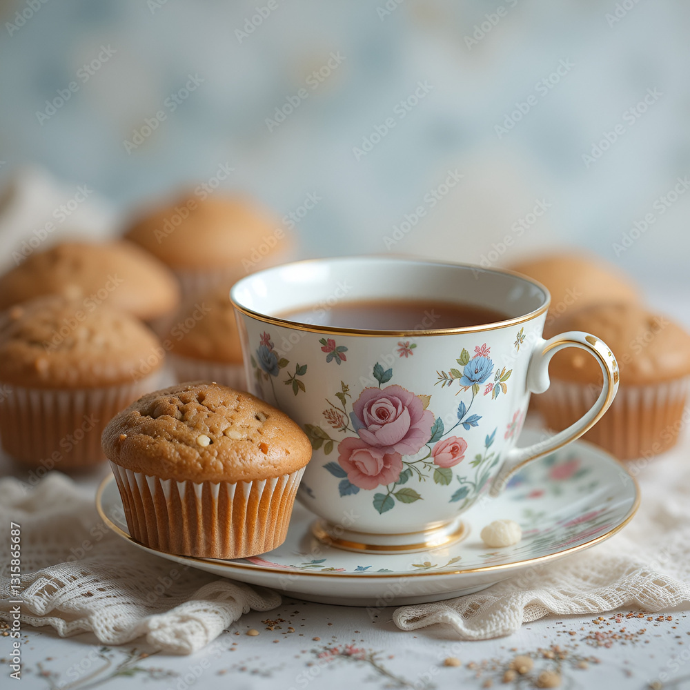 tea cup and muffins tea cup and muffins