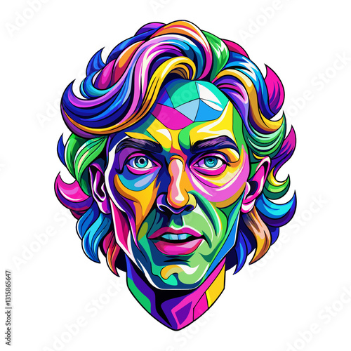 face of a man with colorful