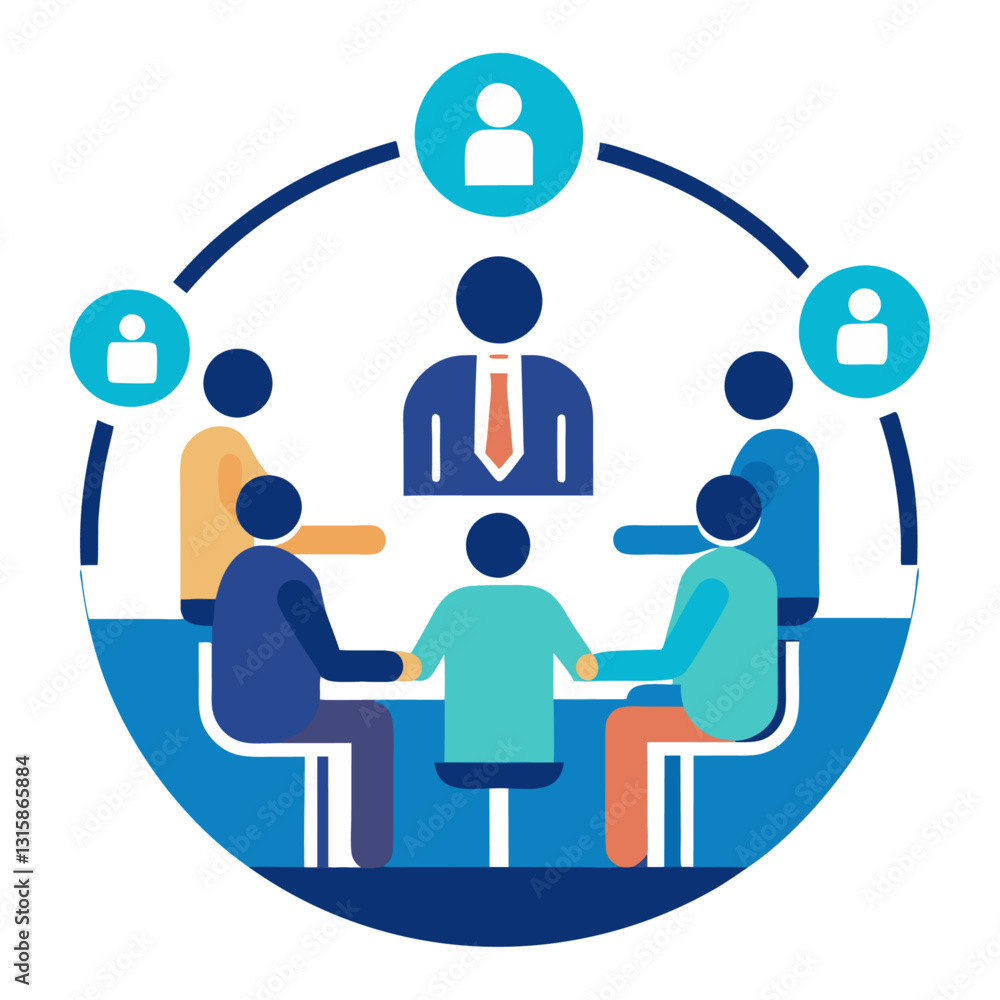 A simple business meeting icon with people sitting around a table A simple business meeting icon with people sitting around a table