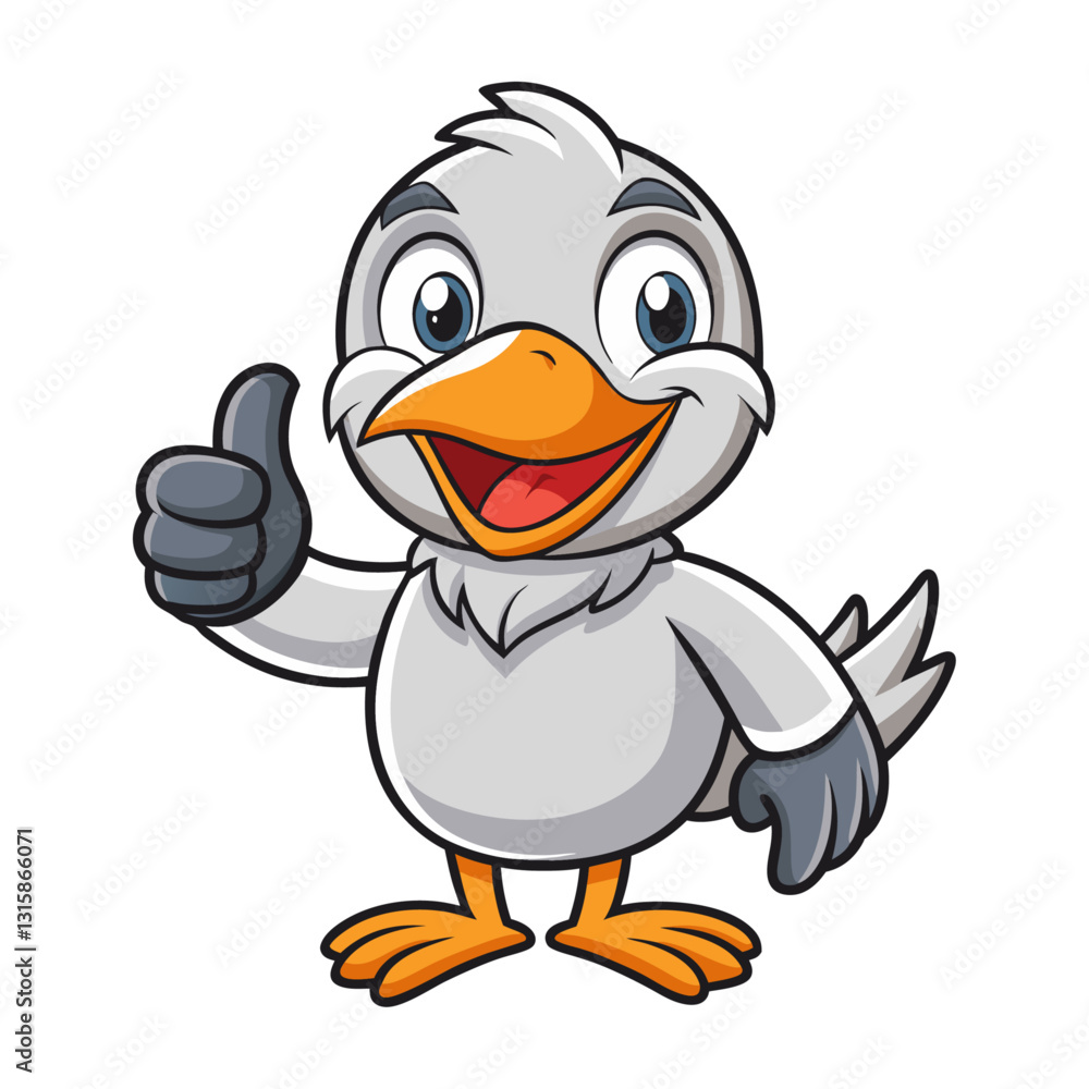 Obraz premium Cute Albatross character giving a thumbs up with smile, showing approval on white background